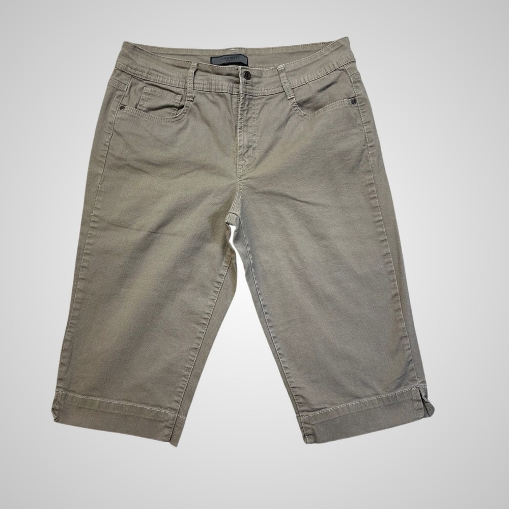 Nine West Melanie Bermuda Shorts Womens 12 Taupe Brown Excellent Stretch Denim